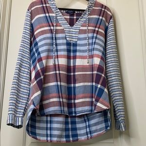 Hayes drawstring plaid v neck  pullover